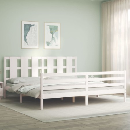 White solid wood bed frame with headboard 200x200 cm by vidaXL, Beds and slatted bases - Ref: Foro24-3194137, Price: 161,04 €...