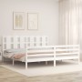 White solid wood bed frame with headboard 200x200 cm by vidaXL, Beds and slatted bases - Ref: Foro24-3194137, Price: 161,04 €...