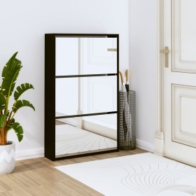 Shoe cabinet with mirror, 3 levels, black, 63x17x102.5 cm by vidaXL, Shoe racks and shoe organizers - Ref: Foro24-342635, Pri...