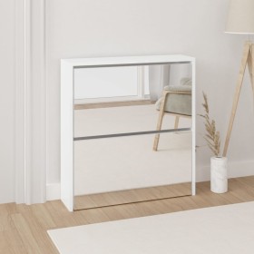 Mueble zapatero con espejo 2 niveles blanco brillo 63x17x67 cm de vidaXL, Zapateros y organizadores de calzado - Ref: Foro24-...