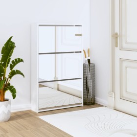 Shoe cabinet with mirror, 3 levels, glossy white, 63x17x102.5 cm by vidaXL, Shoe racks and shoe organizers - Ref: Foro24-3426...