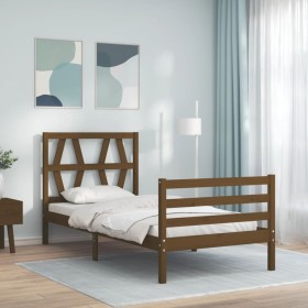 Honey brown solid wood bed frame with headboard 90x200cm by vidaXL, Beds and slatted bases - Ref: Foro24-3194364, Price: 115,...