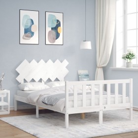 White solid wood bed frame with headboard 120x200 cm by vidaXL, Beds and slatted bases - Ref: Foro24-3193462, Price: 131,45 €...