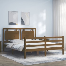 Honey brown wooden bed frame with headboard 160x200 cm by vidaXL, Beds and slatted bases - Ref: Foro24-3194064, Price: 177,99...