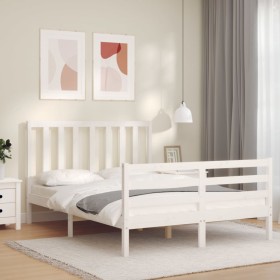 Weißer Massivholzbettrahmen mit Kopfteil 140x200 cm von vidaXL, Betten und Lattenroste - Ref: Foro24-3193857, Preis: 125,99 €...