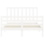 White solid wood bed frame with headboard 140x200 cm by vidaXL, Beds and slatted bases - Ref: Foro24-3193857, Price: 126,42 €...