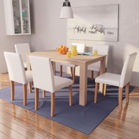 7-piece oak dining set with artificial leather in cream color by vidaXL, Furniture sets for kitchens and dining rooms - Ref: ...