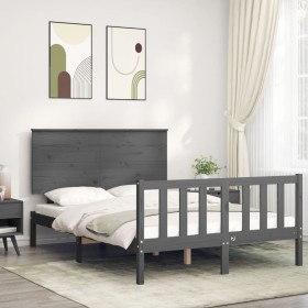 Double bed frame with gray solid wood headboard by vidaXL, Beds and slatted bases - Ref: Foro24-3193373, Price: 158,99 €, Dis...