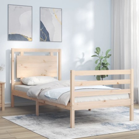 Bed frame with solid wood headboard 100x200 cm by vidaXL, Beds and slatted bases - Ref: Foro24-3194041, Price: 112,45 €, Disc...