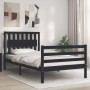 Bed frame with black solid wood headboard 100x200 cm by vidaXL, Beds and slatted bases - Ref: Foro24-3194305, Price: 122,43 €...