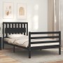 Bed frame with black solid wood headboard 100x200 cm by vidaXL, Beds and slatted bases - Ref: Foro24-3194305, Price: 122,43 €...