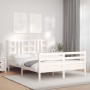 White solid wood bed frame with headboard 140x190 cm by vidaXL, Beds and slatted bases - Ref: Foro24-3193902, Price: 131,99 €...