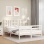 White solid wood bed frame with headboard 140x190 cm by vidaXL, Beds and slatted bases - Ref: Foro24-3193902, Price: 131,65 €...