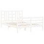 White solid wood bed frame with headboard 140x190 cm by vidaXL, Beds and slatted bases - Ref: Foro24-3193902, Price: 131,65 €...