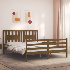 Honey brown wooden bed frame with headboard 160x200 cm by vidaXL, Beds and slatted bases - Ref: Foro24-3194584, Price: 172,99...