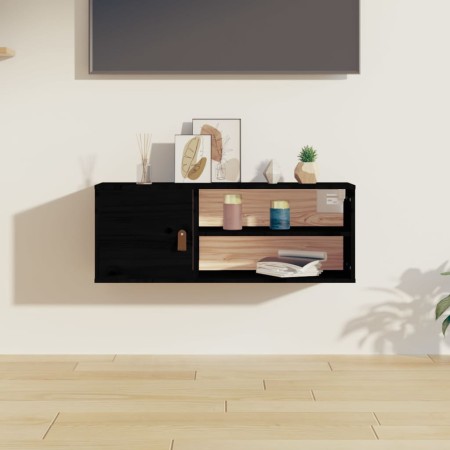 Solid black pine wood wall cabinet 80x30x30 cm by vidaXL, Shelves and shelves - Ref: Foro24-818393, Price: 77,44 €, Discount: %