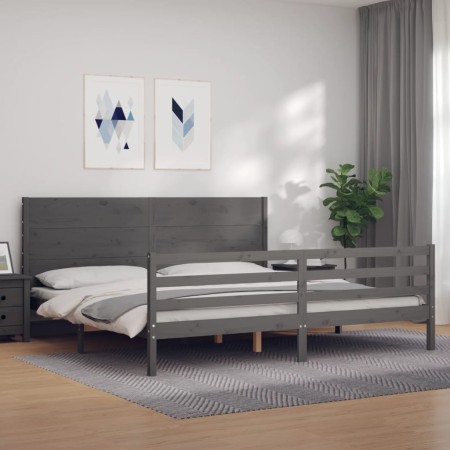 Estructura de cama con cabecero madera maciza gris 200x200 cm de vidaXL, Camas y somieres - Ref: Foro24-3194658, Precio: 191,...