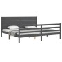 Gray solid wood bed frame with headboard 200x200 cm by vidaXL, Beds and slatted bases - Ref: Foro24-3194658, Price: 191,99 €,...