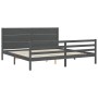 Gray solid wood bed frame with headboard 200x200 cm by vidaXL, Beds and slatted bases - Ref: Foro24-3194658, Price: 191,99 €,...