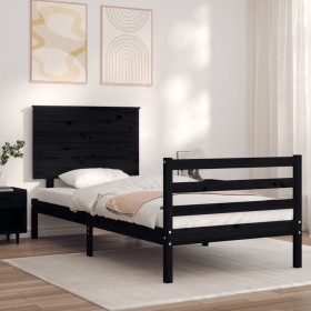 Estructura de cama con cabecero madera maciza negro 90x200 cm de vidaXL, Camas y somieres - Ref: Foro24-3195210, Precio: 124,...