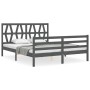 Double bed frame with gray solid wood headboard by vidaXL, Beds and slatted bases - Ref: Foro24-3194383, Price: 162,55 €, Dis...