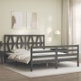 Double bed frame with gray solid wood headboard by vidaXL, Beds and slatted bases - Ref: Foro24-3194383, Price: 162,55 €, Dis...