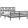 Double bed frame with gray solid wood headboard by vidaXL, Beds and slatted bases - Ref: Foro24-3194383, Price: 162,55 €, Dis...