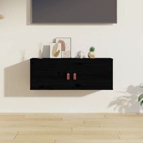 Solid black pine wood wall cabinet 80x30x30 cm by vidaXL, Shelves and shelves - Ref: Foro24-818383, Price: 75,99 €, Discount: %