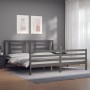 Gray solid wood bed frame with headboard 200x200 cm by vidaXL, Beds and slatted bases - Ref: Foro24-3194723, Price: 166,63 €,...