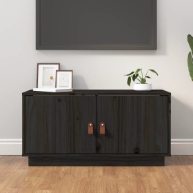 Mueble de TV de madera maciza de pino negro 80x34x40 cm de vidaXL, Muebles TV - Ref: Foro24-818234, Precio: 56,65 €, Descuent...