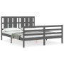 Gray solid wood bed frame with headboard 160x200 cm by vidaXL, Beds and slatted bases - Ref: Foro24-3194128, Price: 168,64 €,...