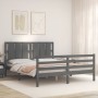 Gray solid wood bed frame with headboard 160x200 cm by vidaXL, Beds and slatted bases - Ref: Foro24-3194128, Price: 168,64 €,...