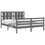 Gray solid wood bed frame with headboard 160x200 cm by vidaXL, Beds and slatted bases - Ref: Foro24-3194128, Price: 168,64 €,...