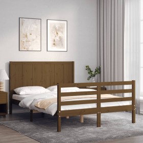 Estructura cama y cabecero madera maciza marrón miel 140x200 cm de vidaXL, Camas y somieres - Ref: Foro24-3194509, Precio: 16...