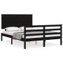 Double bed frame with black solid wood headboard by vidaXL, Beds and slatted bases - Ref: Foro24-3195195, Price: 145,99 €, Di...