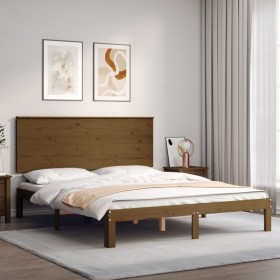 Honey brown wooden bed frame with headboard 160x200 cm by vidaXL, Beds and slatted bases - Ref: Foro24-3193674, Price: 191,99...