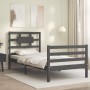 Gray solid wood bed frame with headboard 100x200 cm by vidaXL, Beds and slatted bases - Ref: Foro24-3194433, Price: 112,99 €,...