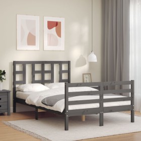 Gray solid wood bed frame with headboard 120x200 cm by vidaXL, Beds and slatted bases - Ref: Foro24-3193918, Price: 143,99 €,...