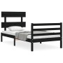 Bed frame with black solid wood headboard 90x200 cm by vidaXL, Beds and slatted bases - Ref: Foro24-3195080, Price: 114,99 €,...