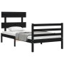 Bed frame with black solid wood headboard 90x200 cm by vidaXL, Beds and slatted bases - Ref: Foro24-3195080, Price: 114,99 €,...