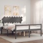 Gray solid wood bed frame with headboard 160x200 cm by vidaXL, Beds and slatted bases - Ref: Foro24-3195558, Price: 152,94 €,...