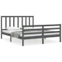 Gray solid wood bed frame with headboard 160x200 cm by vidaXL, Beds and slatted bases - Ref: Foro24-3193868, Price: 149,99 €,...