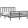 Gray solid wood bed frame with headboard 160x200 cm by vidaXL, Beds and slatted bases - Ref: Foro24-3193868, Price: 149,99 €,...