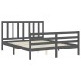 Estructura de cama con cabecero madera maciza gris 160x200 cm de vidaXL, Camas y somieres - Ref: Foro24-3193868, Precio: 149,...