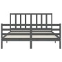 Gray solid wood bed frame with headboard 160x200 cm by vidaXL, Beds and slatted bases - Ref: Foro24-3193868, Price: 149,99 €,...