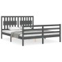 Gray solid wood bed frame with headboard 160x200 cm by vidaXL, Beds and slatted bases - Ref: Foro24-3194323, Price: 165,50 €,...