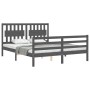 Gray solid wood bed frame with headboard 160x200 cm by vidaXL, Beds and slatted bases - Ref: Foro24-3194323, Price: 165,50 €,...