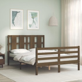 Honey brown solid wood bed frame and headboard 120x200 cm by vidaXL, Beds and slatted bases - Ref: Foro24-3194114, Price: 138...