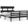 Double bed frame with black solid wood headboard by vidaXL, Beds and slatted bases - Ref: Foro24-3195065, Price: 134,99 €, Di...