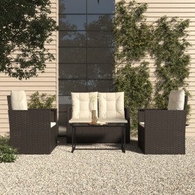 Muebles de jardín con cojines 4 piezas ratán sintético negro de vidaXL, Conjuntos de jardín - Ref: Foro24-319196, Precio: 201...